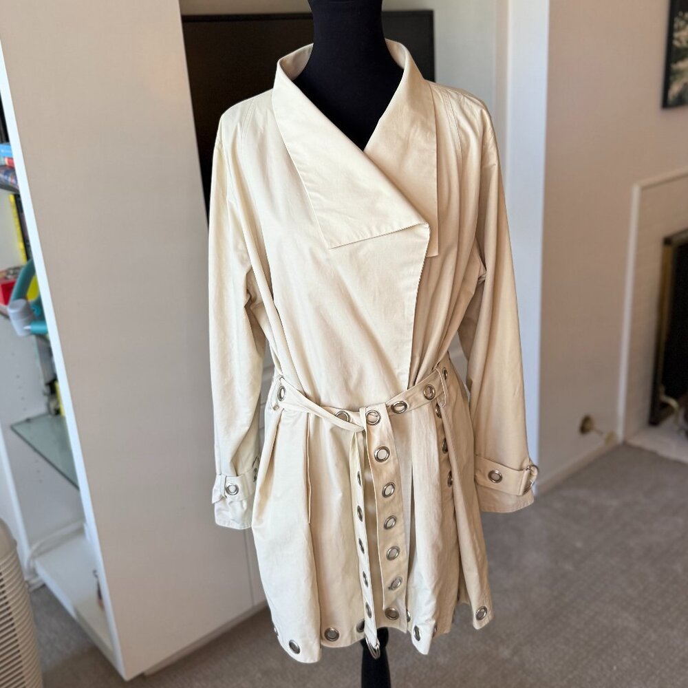 Devernois Paris Cream Wrap Jacket w/ Grommet Belt • Designer Lightweight Trench